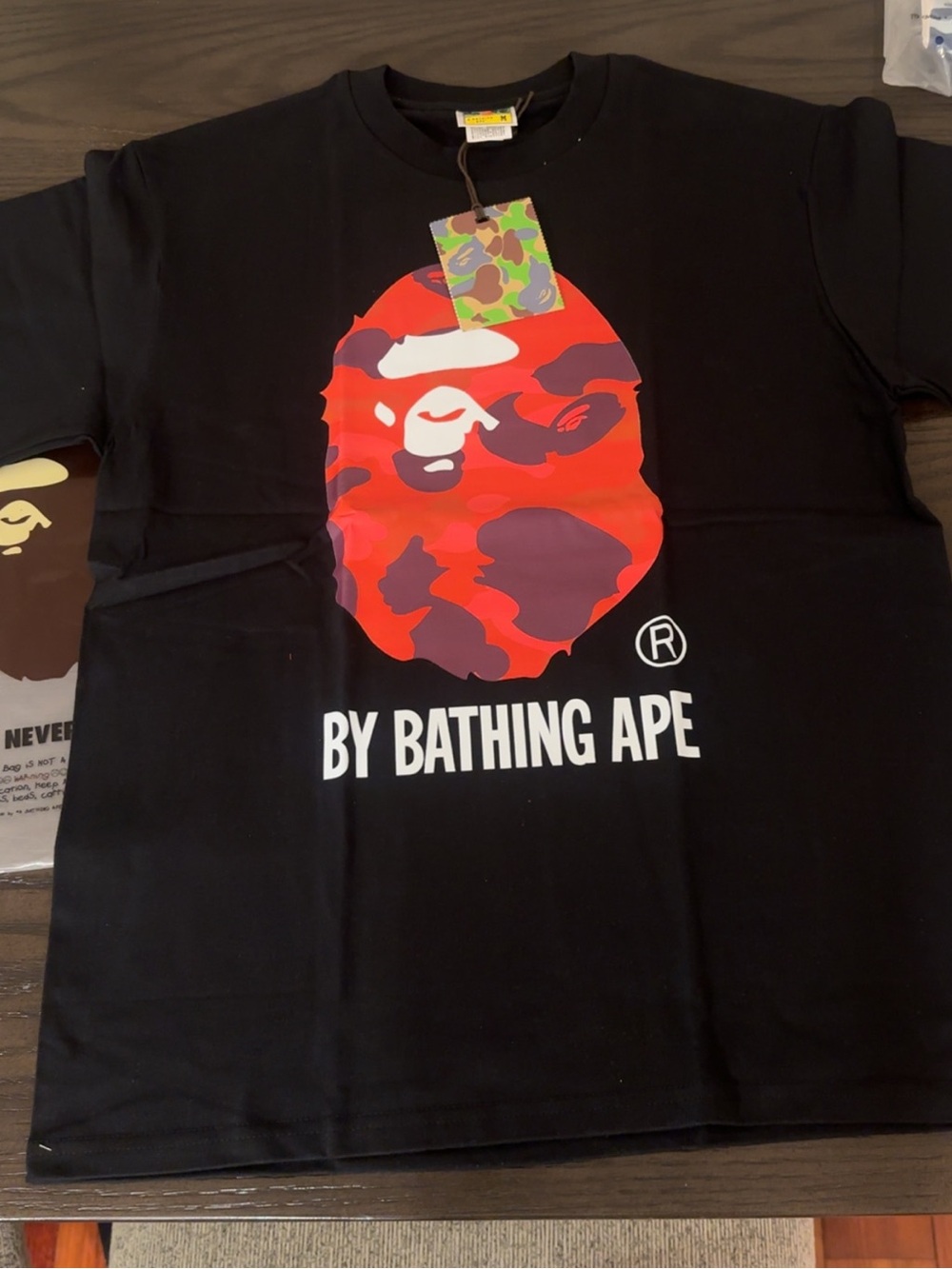 Bape Black Tee with Red Camo Ape Head